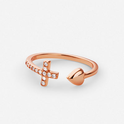 Heart Cross Ring Ruusukulta